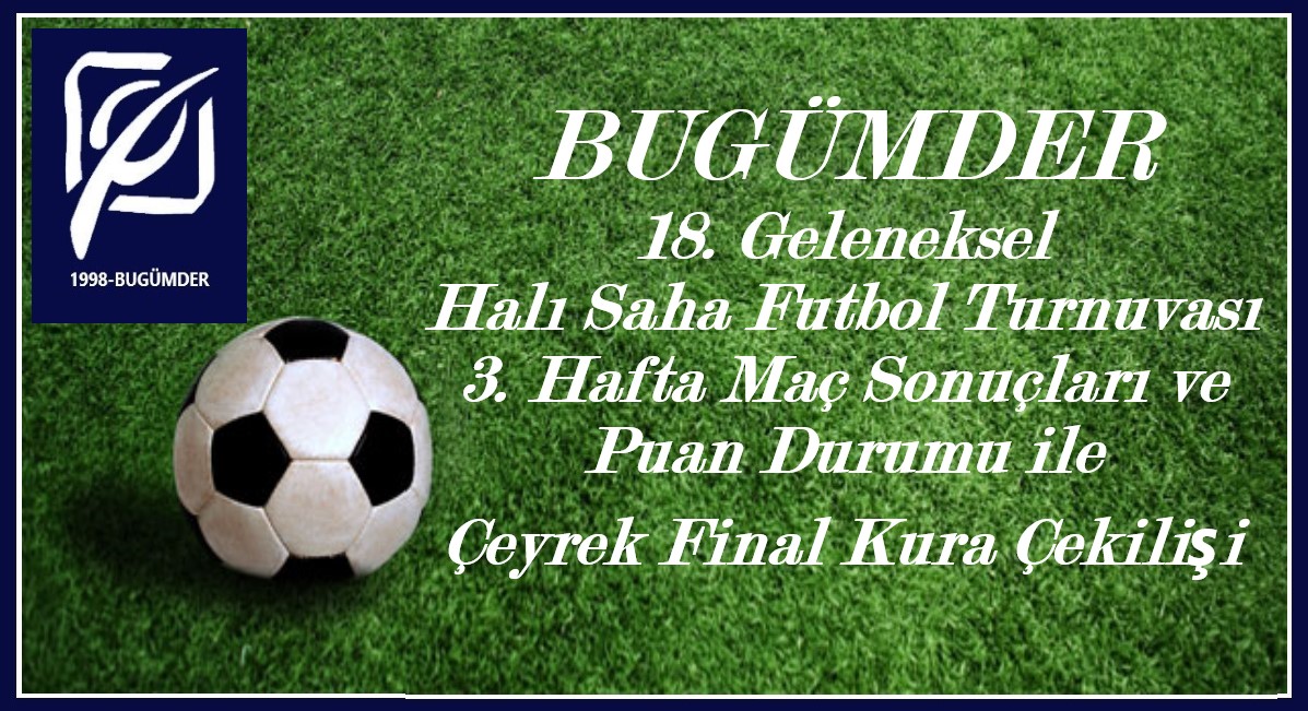 BUGÜMDER 18. Geleneksel Halı Saha Futbol Turnuvası 3. Hafta Maç Sonuçları ve Puan Durumu ile Çeyrek Final Kura Çekilişi...