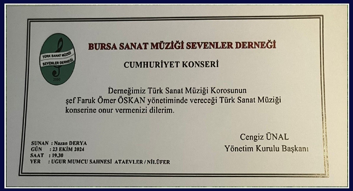 Bursa Sanat Müziği Sevenler Derneği'nin Cumhuriyet Konseri