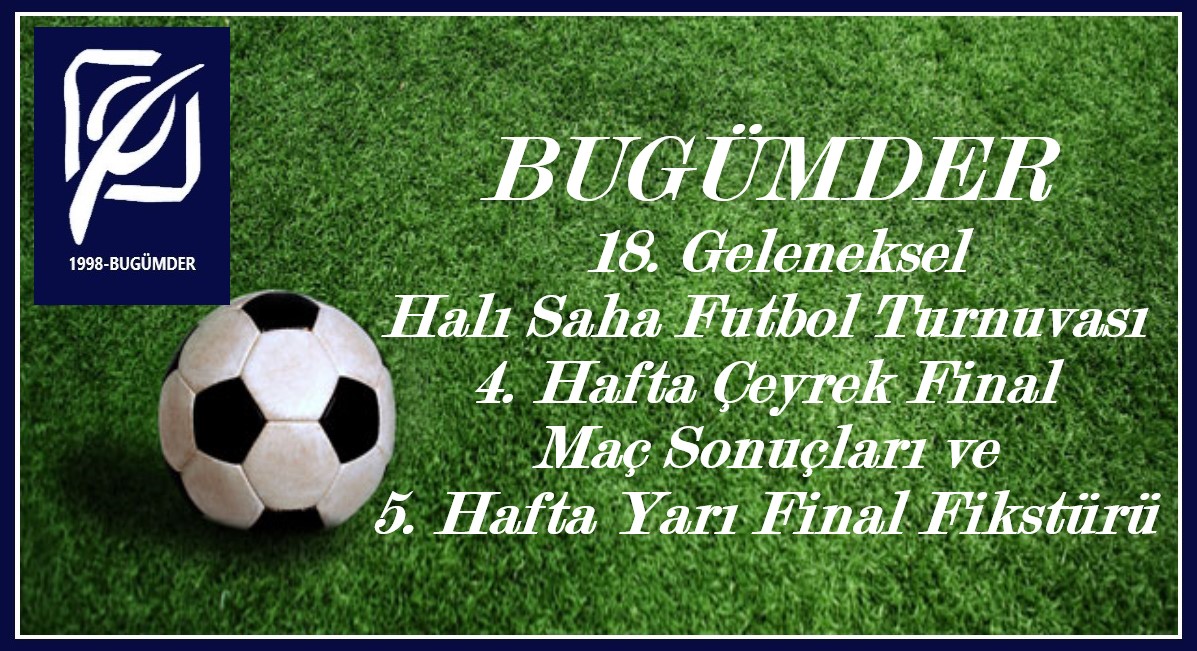 BUGÜMDER 18. Geleneksel Halı Saha Futbol Turnuvası 4. Hafta Çeyrek Final Maç Sonuçları ve 5. Hafta Yarı Final Fikstürü