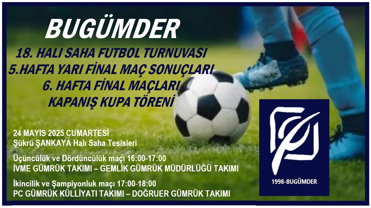BUGÜMDER 18. HALI SAHA FUTBOL TURNUVASI 5. HAFTA YARI FİNAL MAÇ SONUÇLARI, 6. HAFTA FİNAL MAÇLARI ve KAPANIŞ KUPA TÖRENİ